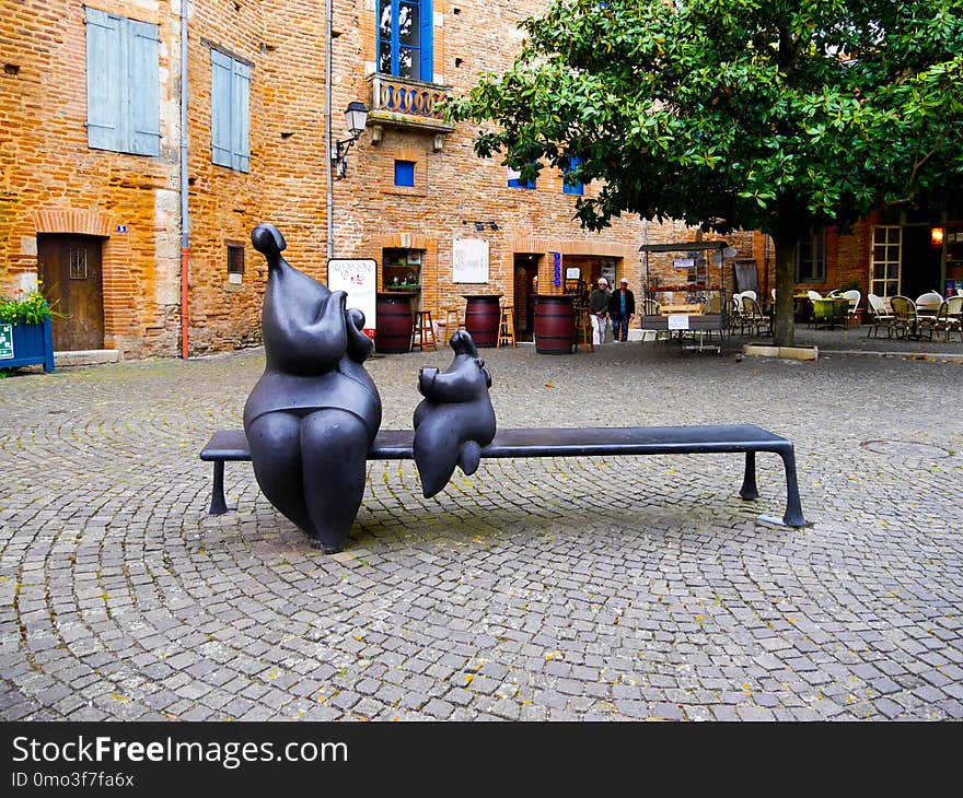 Public Space, Street, Statue, Tree