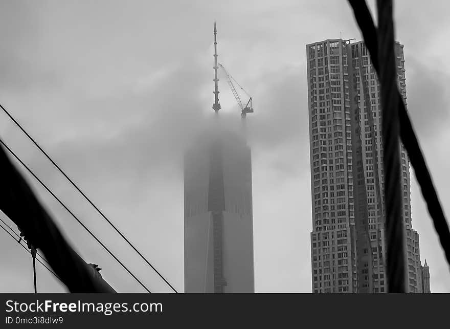 Black And White, Building, Skyscraper, Sky