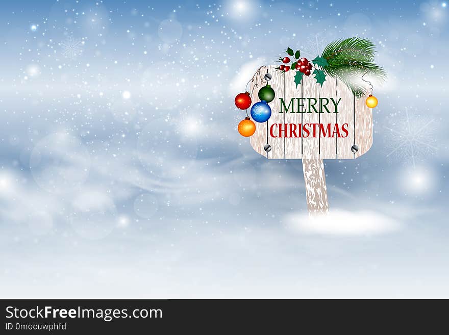 Christmas vector illustration with a banner with holidays greeting. Christmas card.