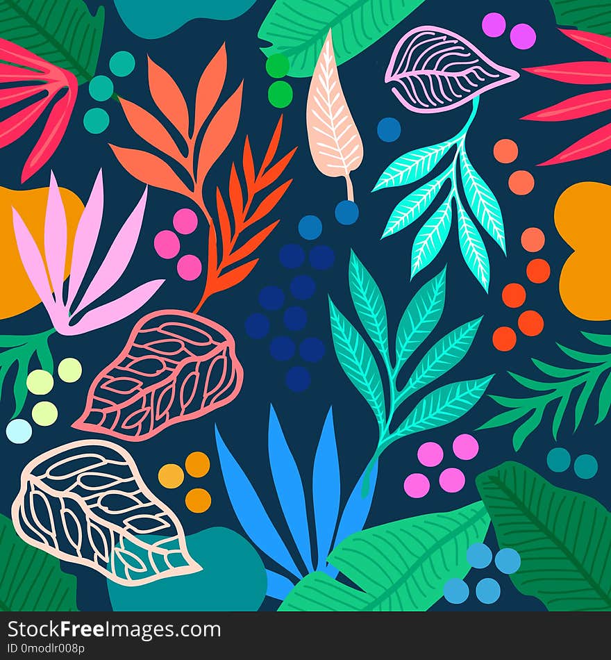 Seamless vector pattern with palm leaves and other plants. Aloha textile collection. Seamless vector pattern with palm leaves and other plants. Aloha textile collection.