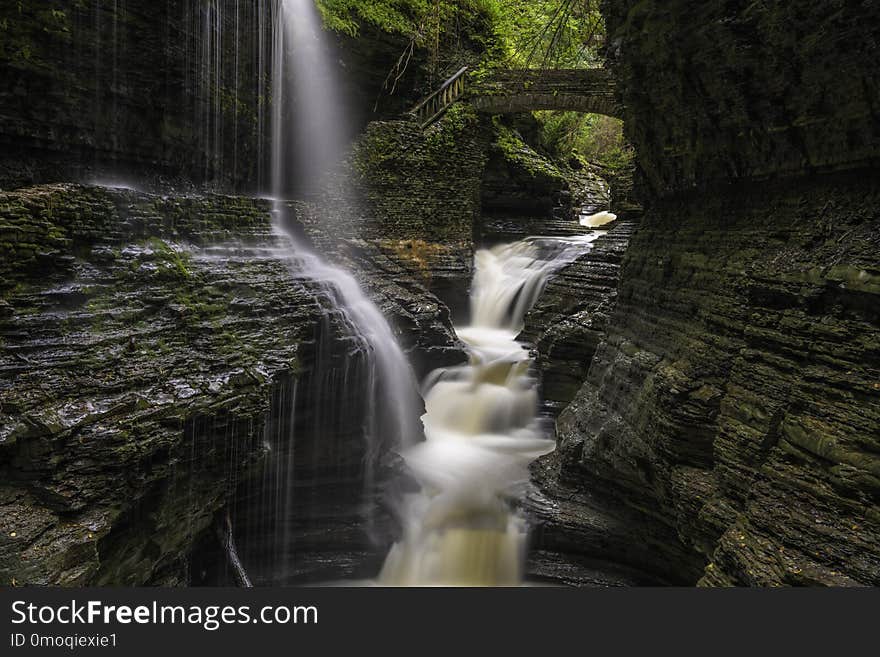 Beautiful view of Watkins Glen State Park waterfall, shot using slow shutter speed. Beautiful view of Watkins Glen State Park waterfall, shot using slow shutter speed