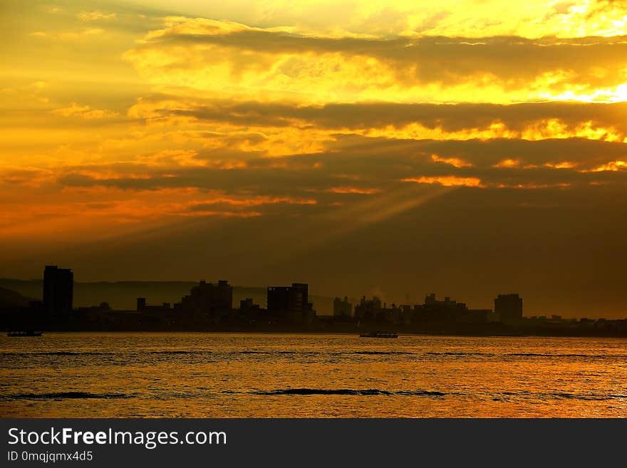 The Golden beach and colorful sky