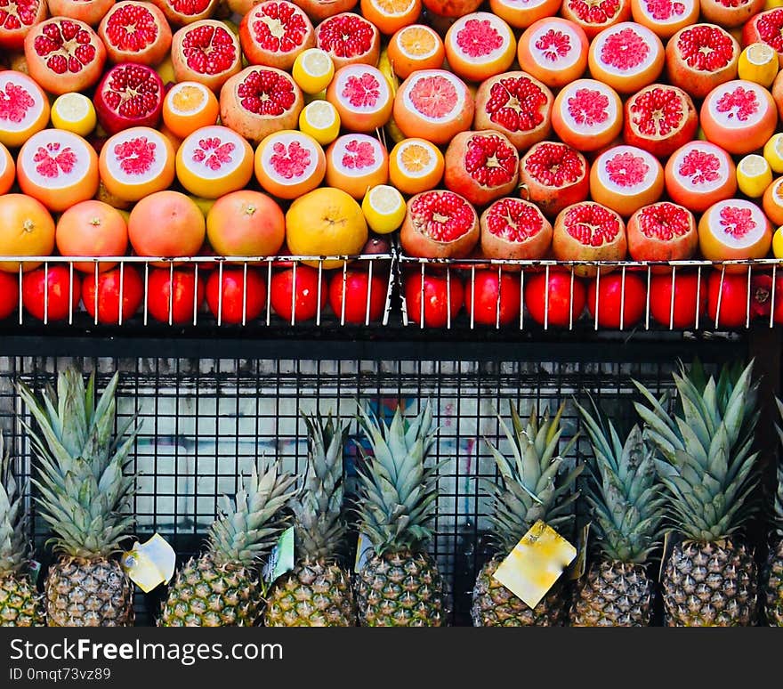 These exotic fruits : lemons, pomegranates, grapefruits, pineapples are exposed on the Istanbul’s streets for making fresh juice for the sale