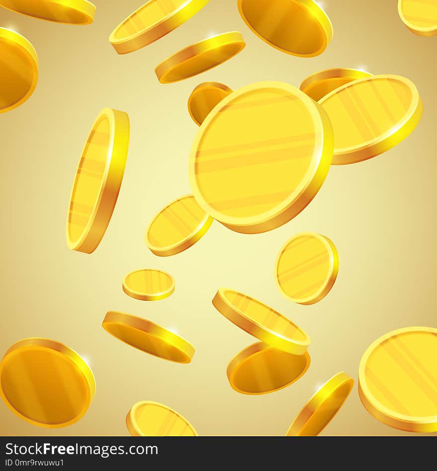 Gold coins falling, realistic illustration, graphic concept for your design