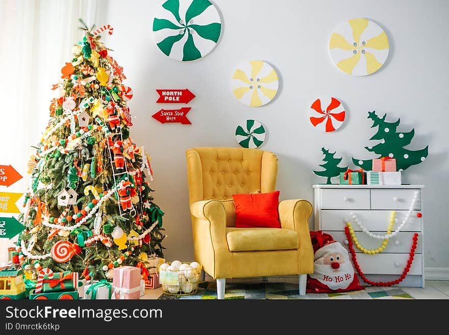 Christmas decorations garland tree home interior