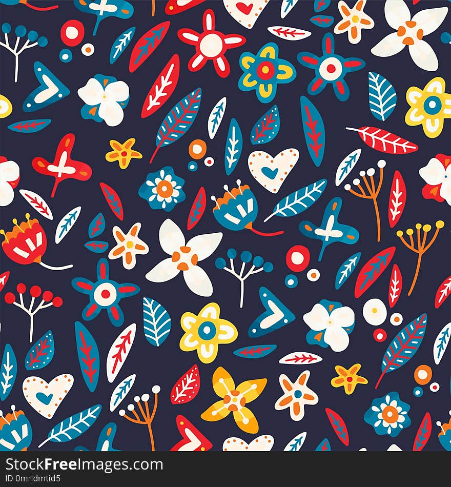 Floral Seamless Background In Flat Style.