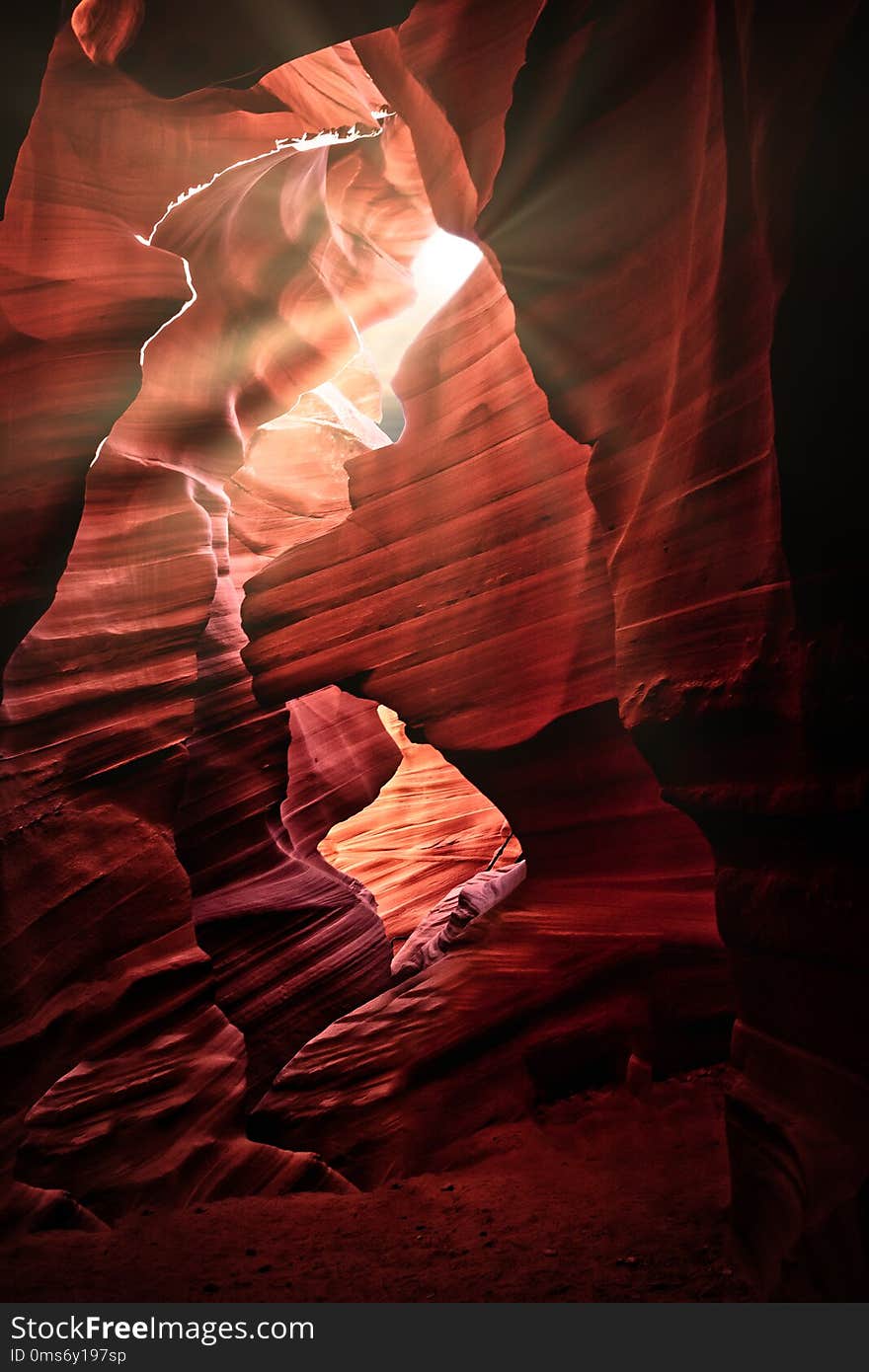 Sun Rays shining through caves in the Antelope Canyon shot during sunset