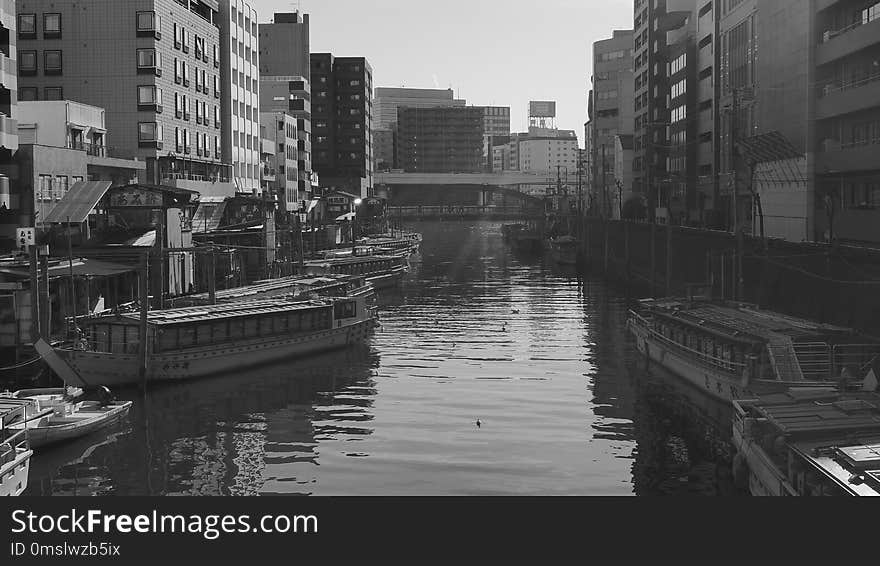 Waterway, Water, Black And White, Canal