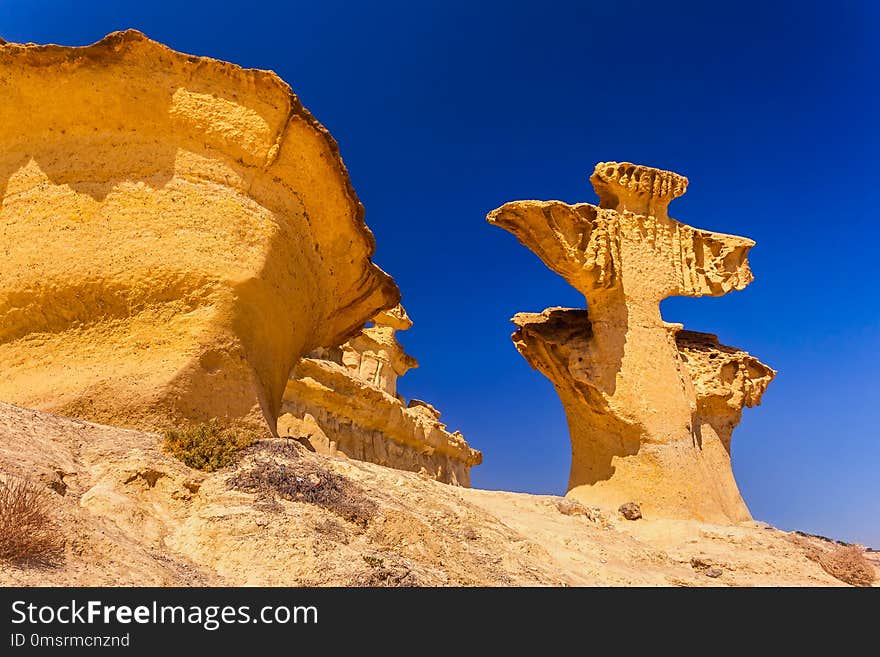 Landscape of Bolnuevo Mazarron eroded sandstones in Murcia spain