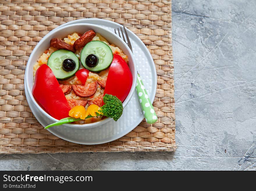 Funny Owl Mashed Potato Carrot Vegetable Puree With Sausage