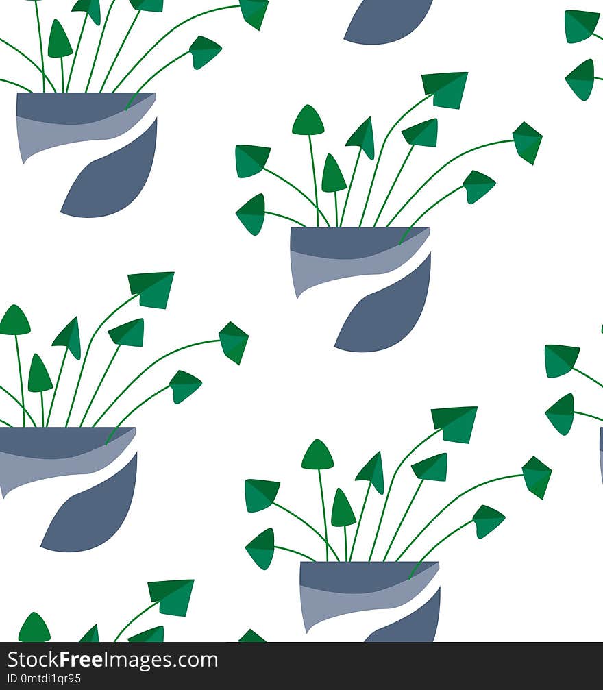 Exotic seamless pattern tropical houseplant in a flower pot. Flat colorful vector illustration.