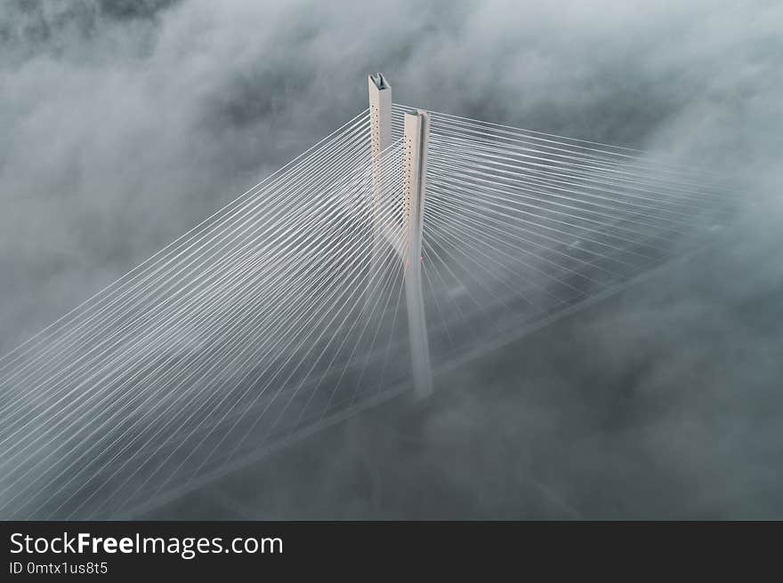 Redzinski bridge in the clouds aerial view