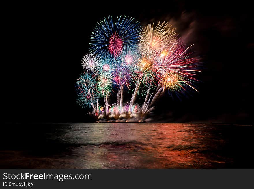 Beautiful colorful fireworks at night for celebration and anniversary or New year holiday concept