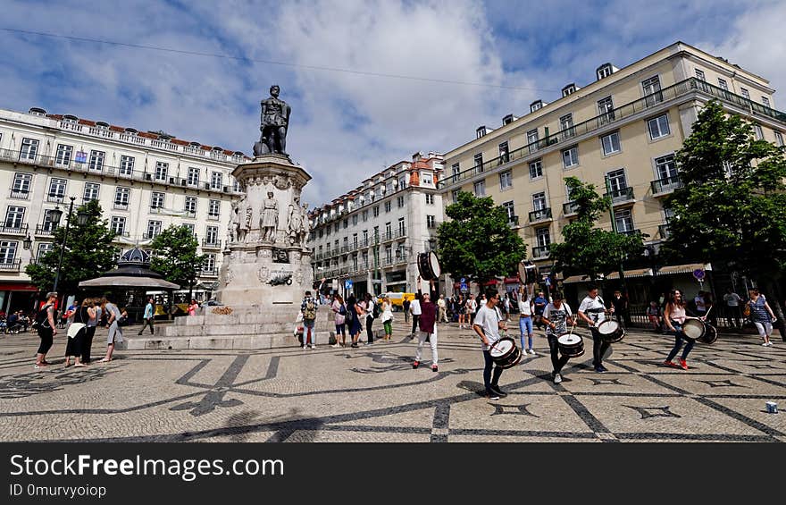 City, Town Square, Plaza, Town