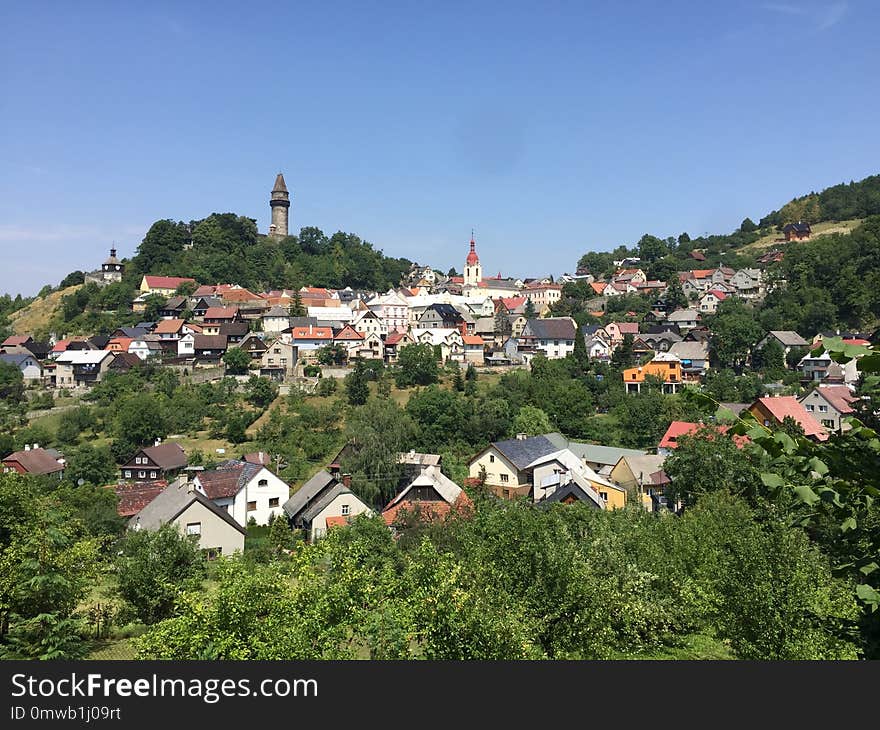 Mountain Village, Town, Sky, City