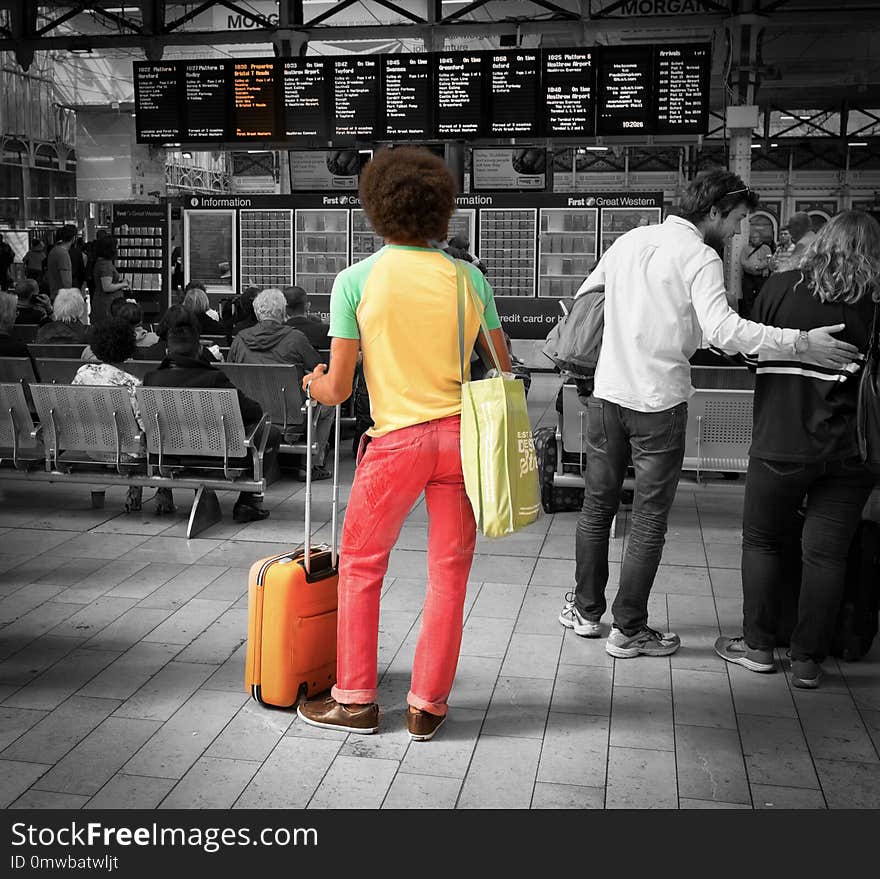 Red, Man, Standing, Infrastructure