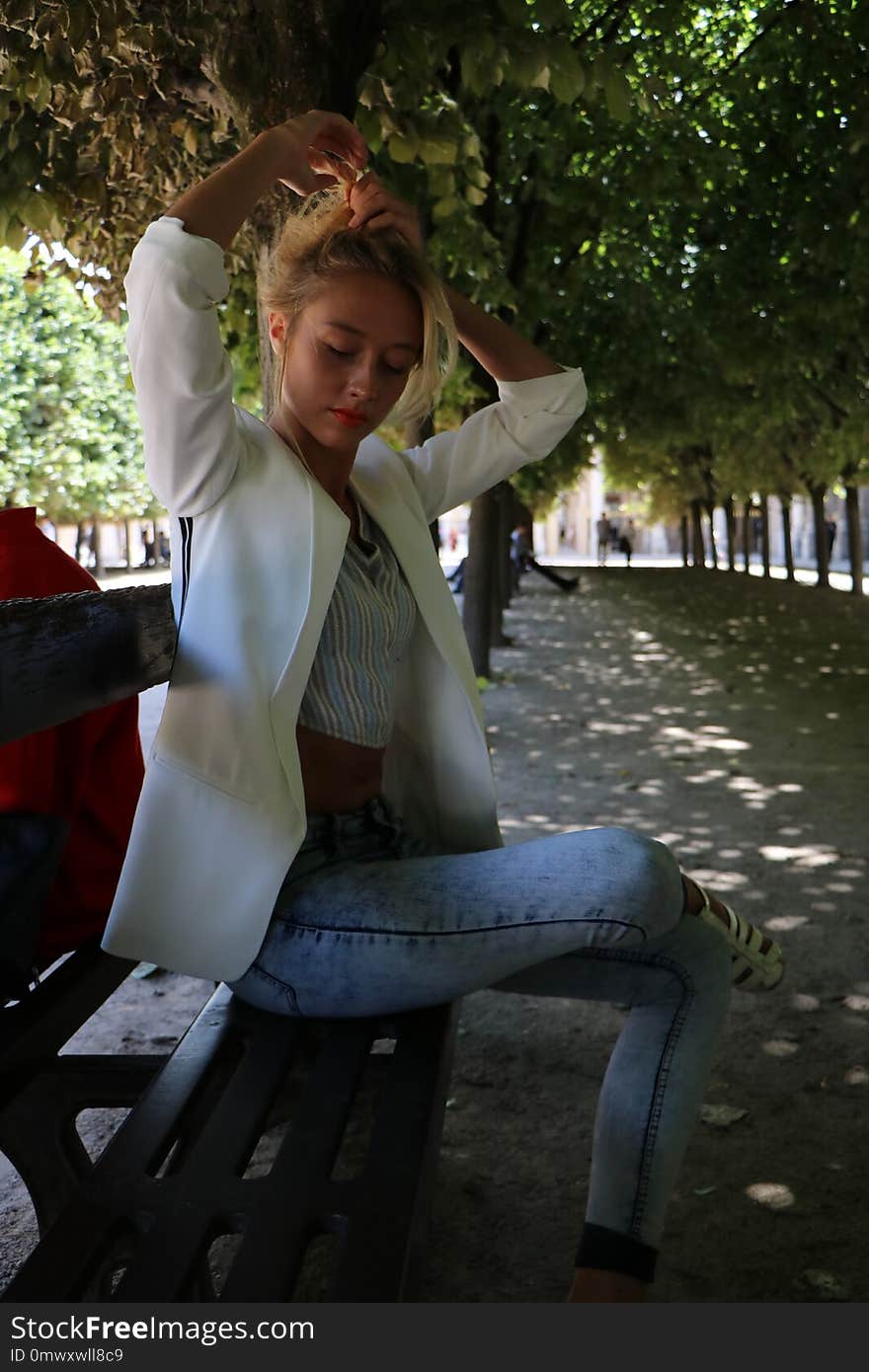 Sitting, Girl, Lady, Tree