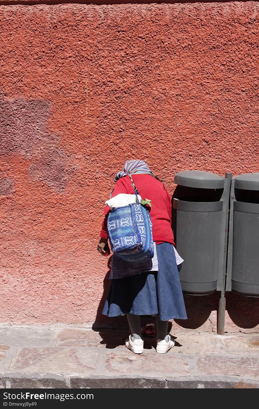 Red, Pink, Wall, Standing