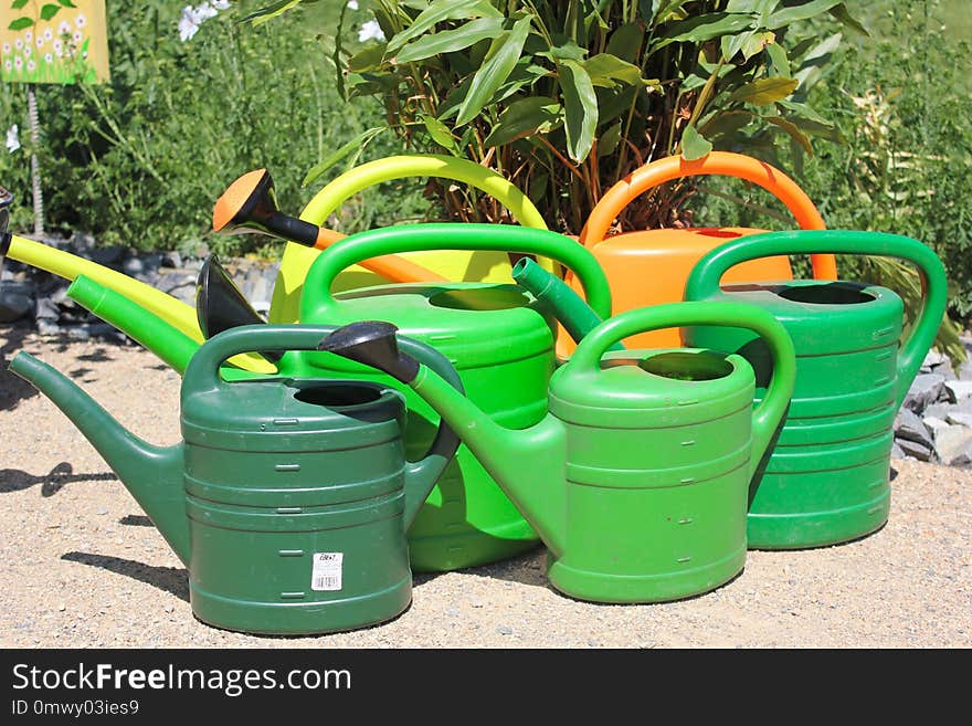 Watering Can, Flowerpot, Grass, Plastic