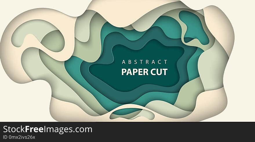 Vector Background With Beige And Green Colors Paper Cut Shapes.