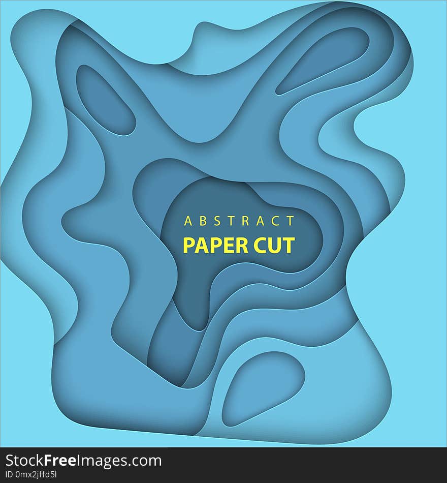 Vector background with deep blue color paper cut shapes. 3D abstract paper art style, design layout for business presentations, flyers, posters, prints, decoration, cards, brochure cover.