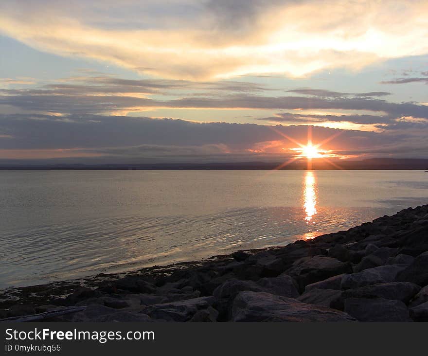 Sea, Horizon, Sky, Sunset