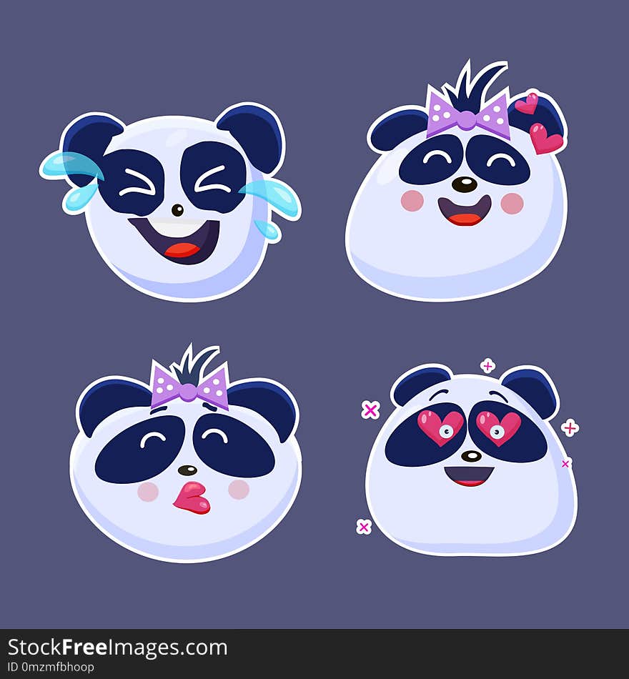 Vector Set Of Cute Funny Emoji Characters. Little Chinese Panga