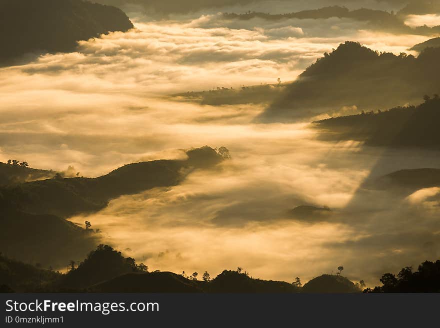 Mountains, fog and morning light in northern Thailand. Mountains, fog and morning light in northern Thailand.