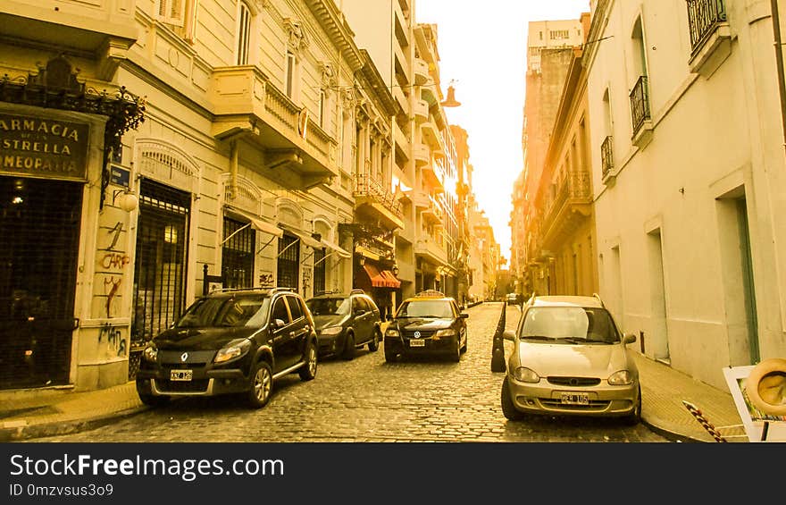 Car, Yellow, Street, Town