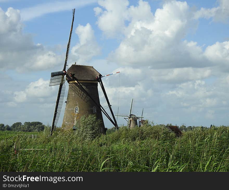 Windmill, Grassland, Mill, Field