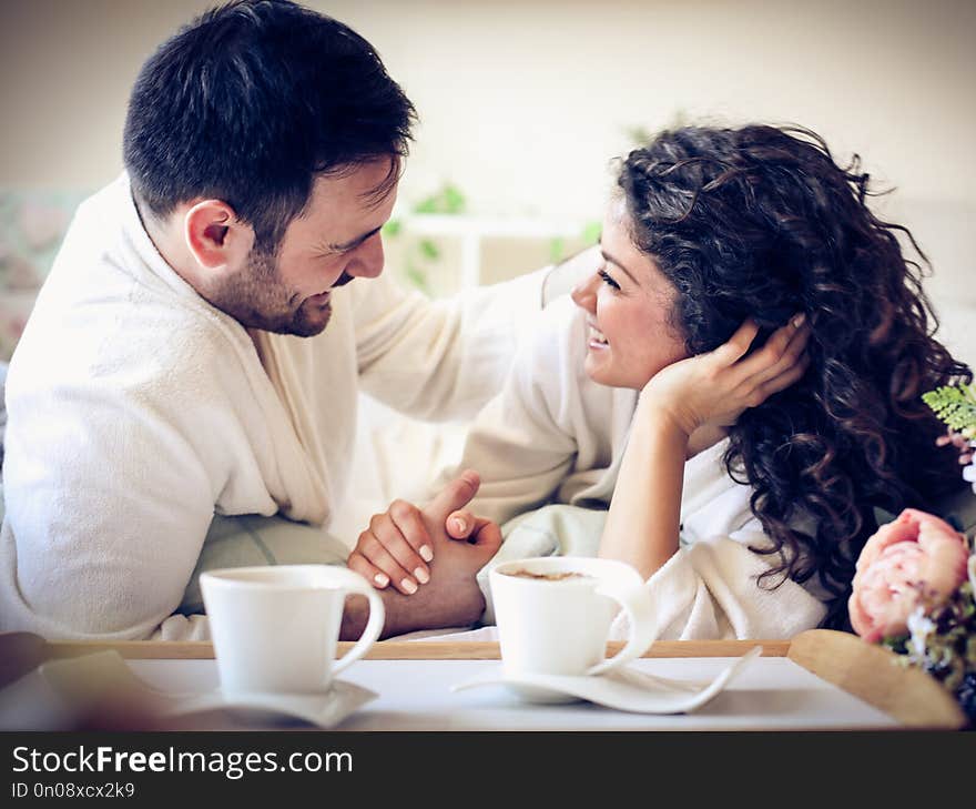 I love this morning. Couple in bed. Close up.