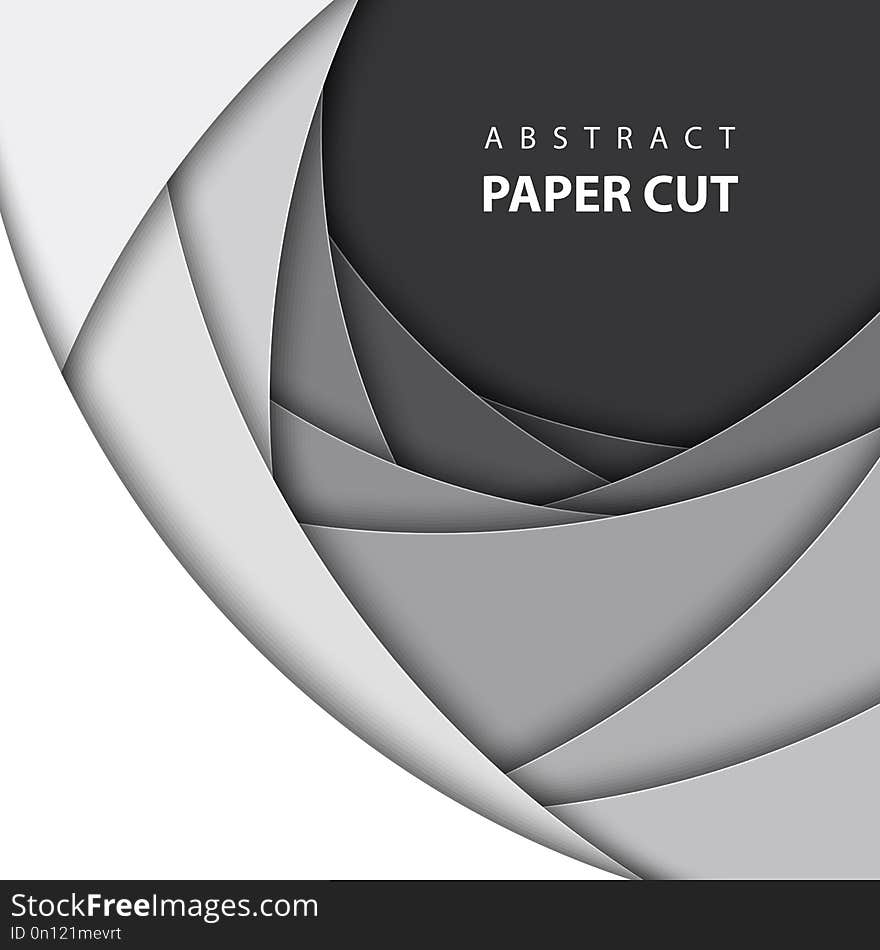 Vector background with white and black color paper cut shapes. 3D abstract paper art style, design layout for business presentations, flyers, posters, prints, decoration, cards, brochure cover.