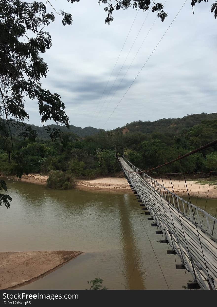 Bridge, River, Sky, Waterway