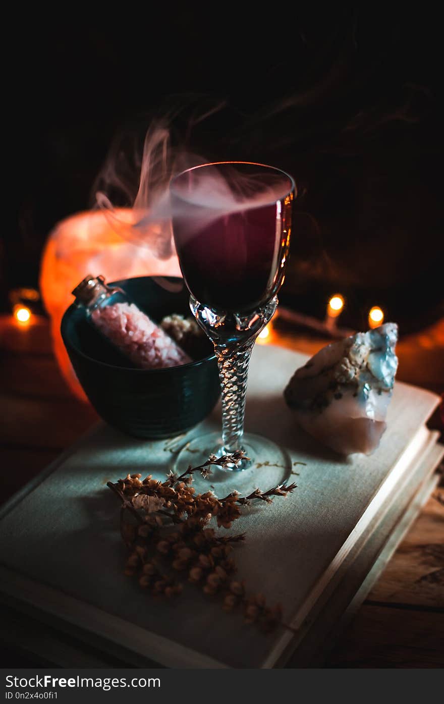 Magic potion in a glass. Magic and wizardry concept