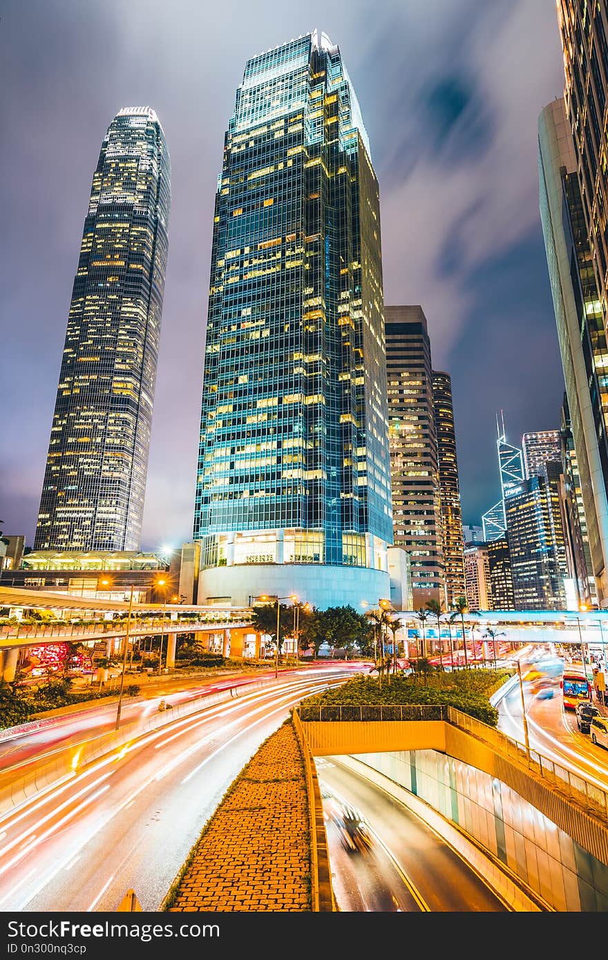 Beautiful architecture building exterior cityscape of hong kong city skyline at night