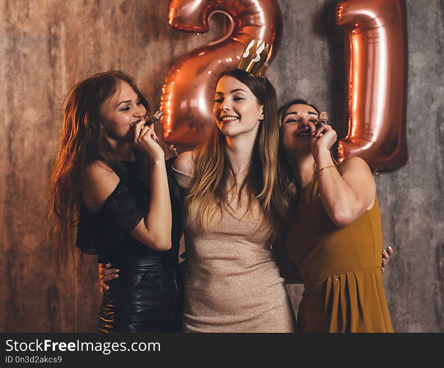 Group of women with fireworks at party having fun.