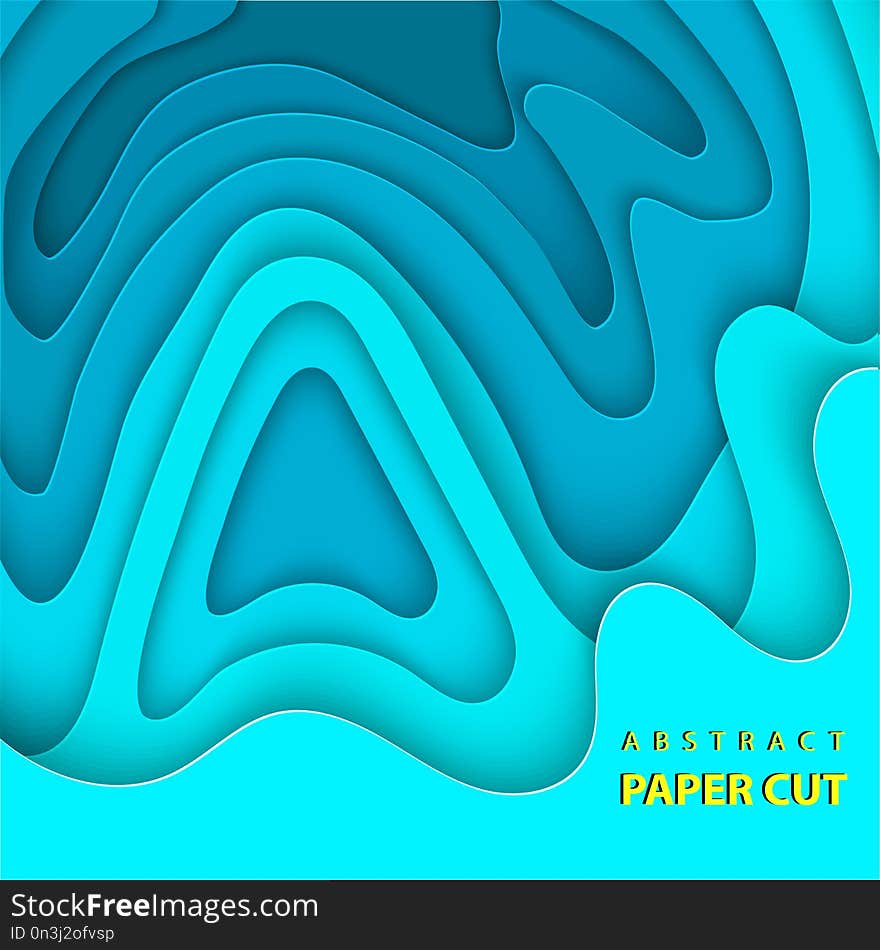 Vector Background With Deep Blue Color Paper Cut Shapes.