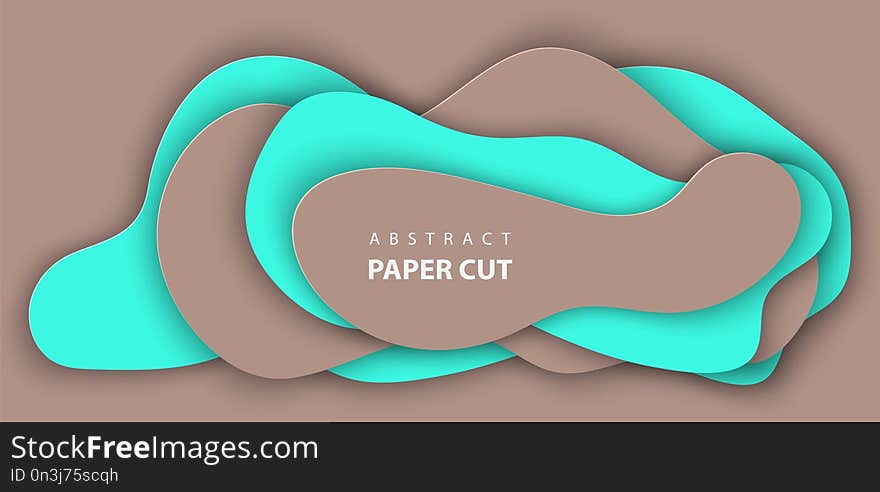 Vector background with turquoise and brown color paper cut shapes. 3D abstract paper art style, design layout for business presentations, flyers, posters, prints, decoration, cards, brochure cover.