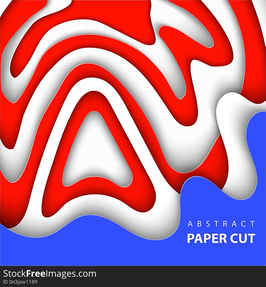 Vector background with white, red and blue colors paper cut