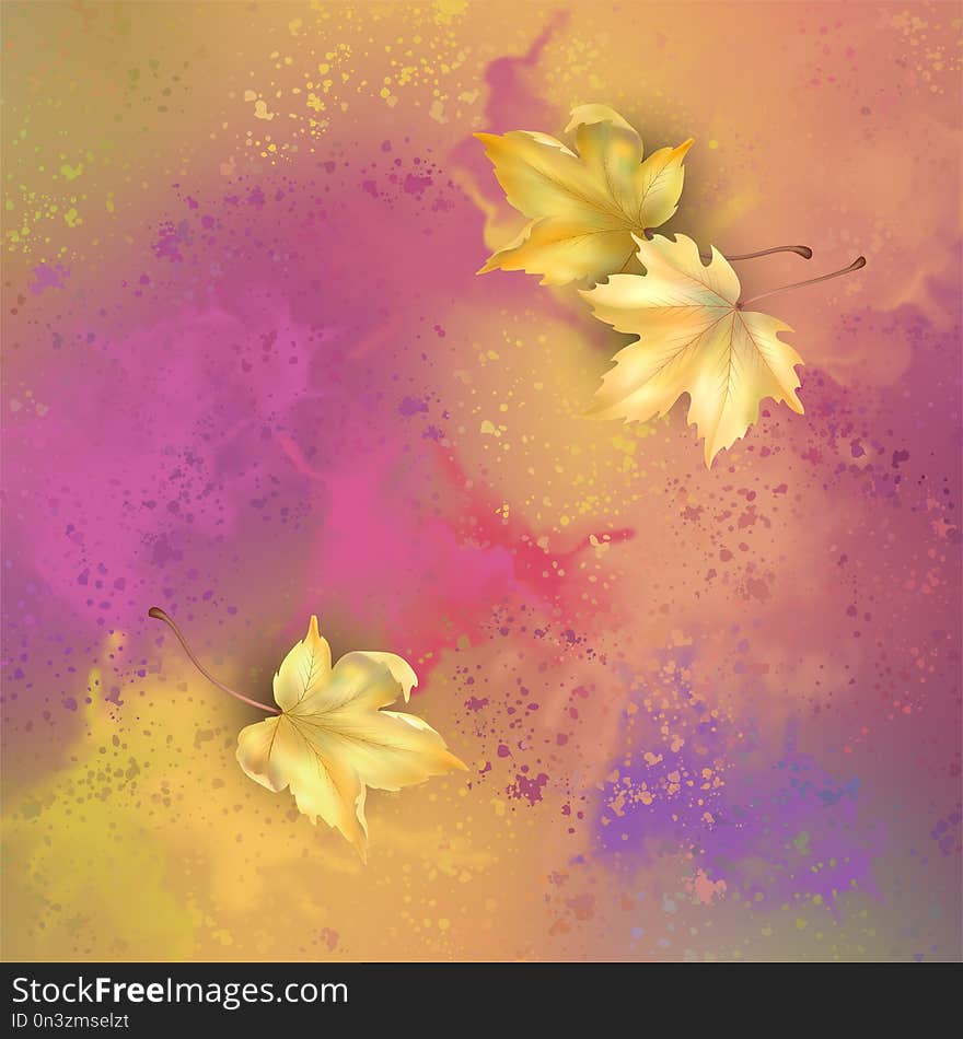 Autumn banner with maple leaves on watercolor background. Autumn banner with maple leaves on watercolor background