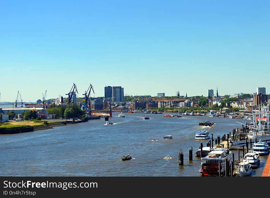 Waterway, River, City, Skyline