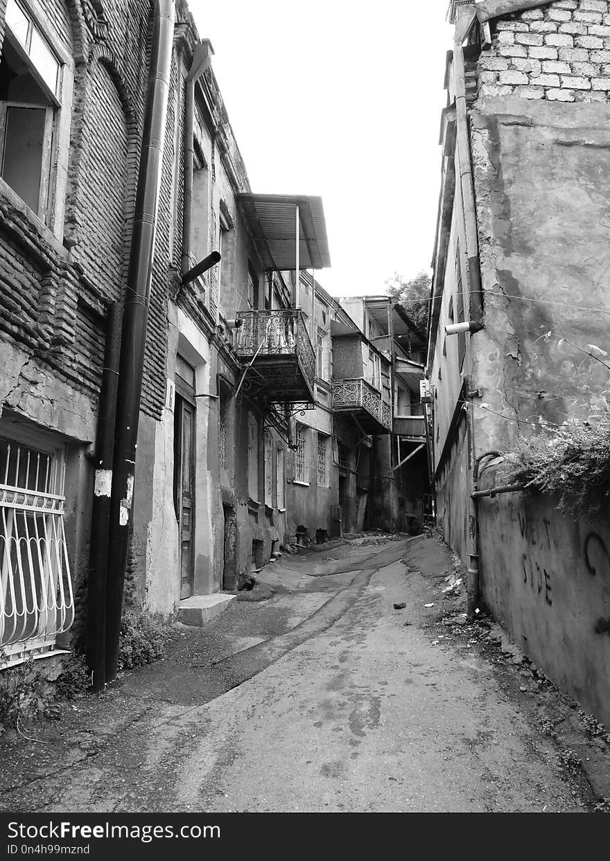 Alley, Town, Black And White, Neighbourhood