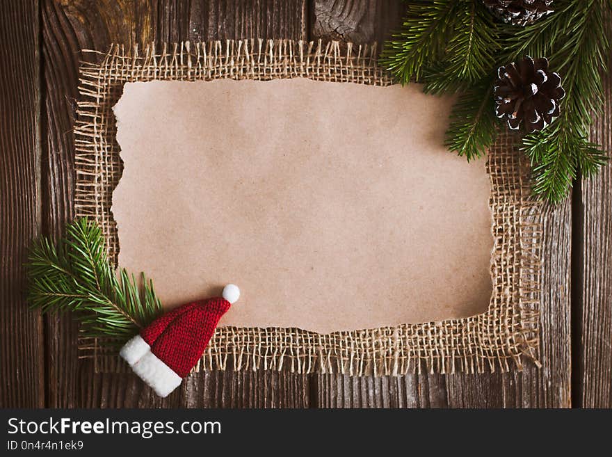 Christmas letter, list, congratulations on a wooden background. free space, mockup new Year.