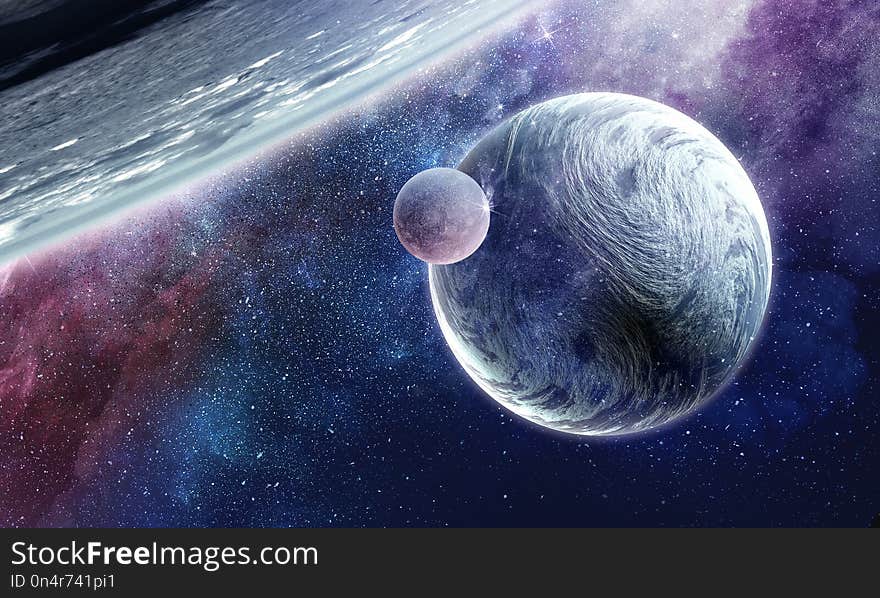 Abstract background image with space planets and starry sky. Elements of this image furnished by NASA. Abstract background image with space planets and starry sky. Elements of this image furnished by NASA