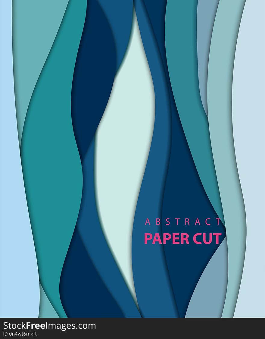 Vector background with deep blue color paper cut shapes.