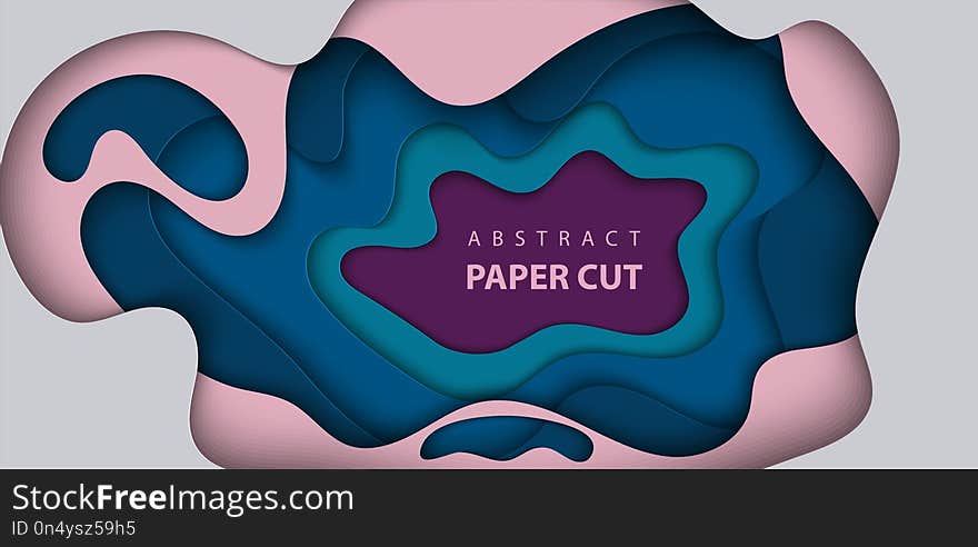 Vector background with blue and pink colorful paper cut shapes. 3D abstract paper art style, design layout for business presentations, flyers, posters, prints, decoration, cards, brochure cover.