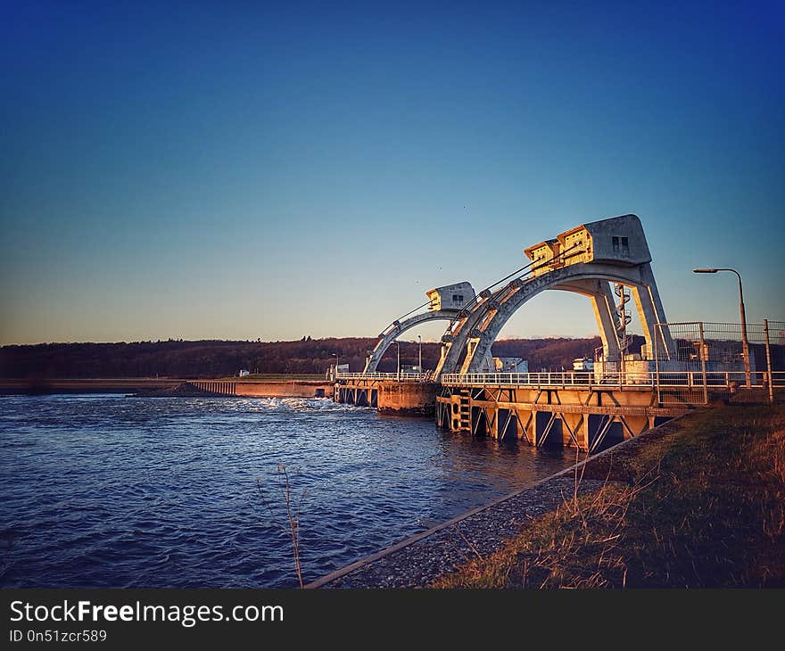 Bridge, Sky, Water, Sea