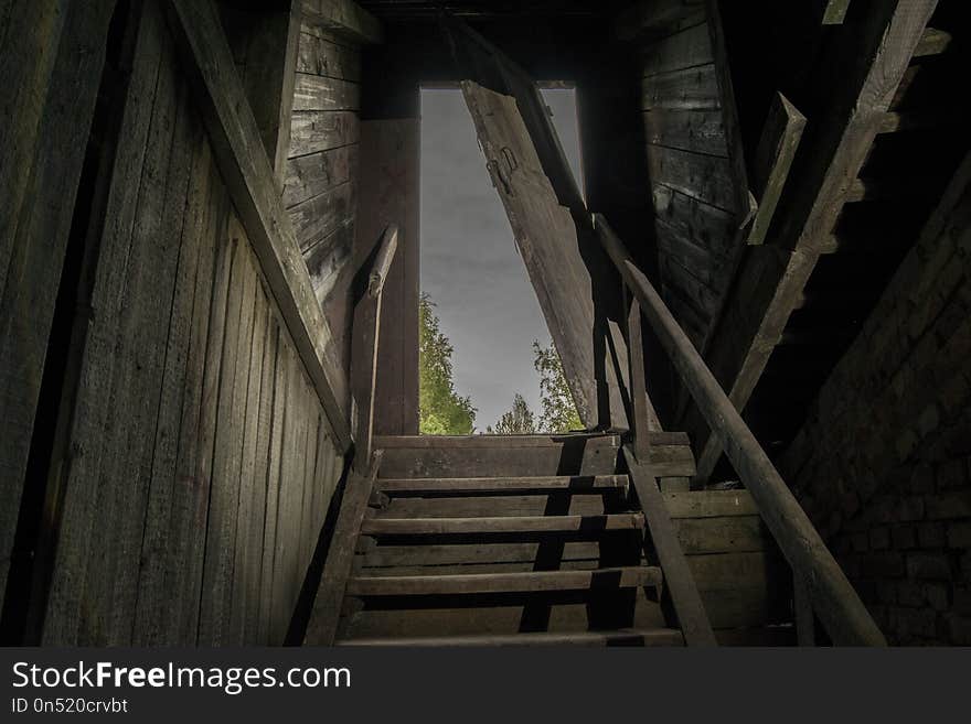 Structure, Stairs, Darkness, Wood