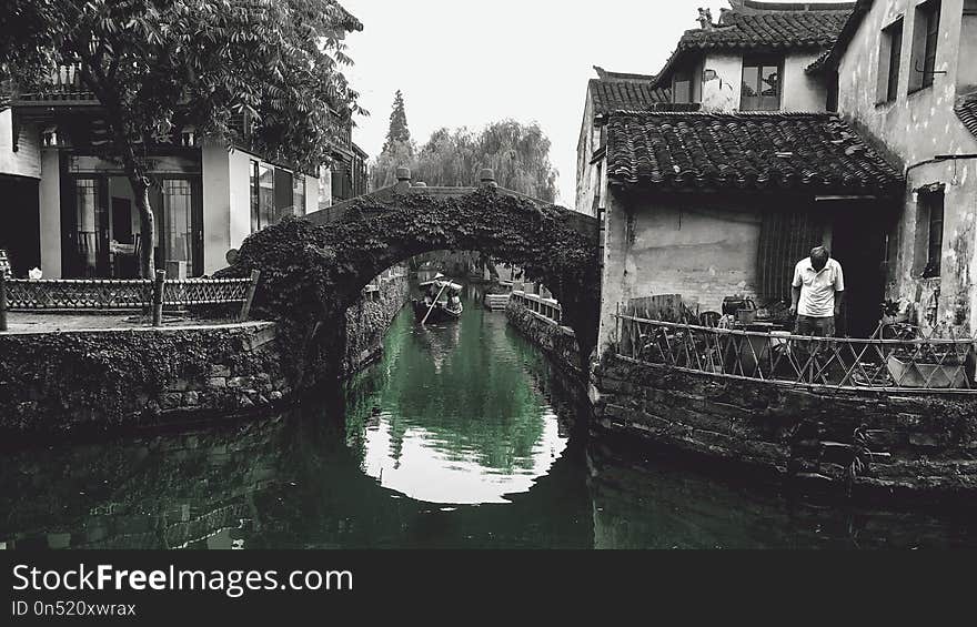 Water, Waterway, Reflection, Black And White