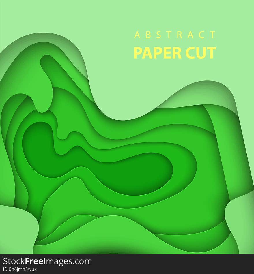 Vector background with light green color paper cut shapes. 3D abstract paper art style, design layout for business presentations, flyers, posters, prints, decoration, cards, brochure cover.